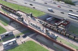 Projection d'une portion du tram rapide aux côtés du corridor multimodal. Crédit : Gouvernement du Grand-Duché de Luxembourg