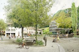 Futur réaménagement de la Place du Marché d'Aigle (Crédits : groupement Crapaud fou - Pleineterre sàrl - Maren Kühn - Prona SA - Altermobil sàrl - Citec SA)