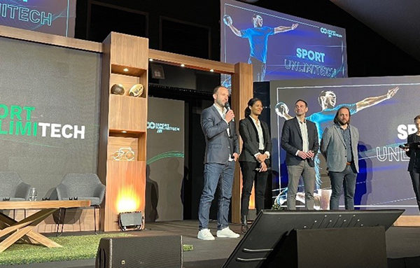 Citec-mobility-large-events-Sport-Unlimitech-Lyon Opening session of the show with Frédéric Michalak, Marie-Sophie Obama, Deputy President, LDLC ASVEL Féminin, Honorary President of Sport Unlimitech, Jérôme Moroge, Regional Councilor, Auvergne-Rhône-Alpes Region, Florestan Groult, Vice-President for Sports and Life Association, Metropolis of Lyon. Credits: Citec
