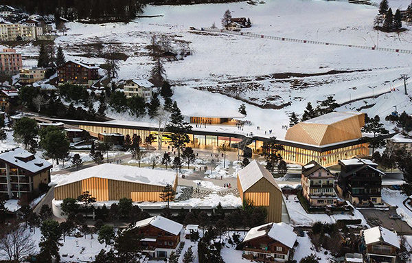 Citec-MEP-Leysin-Telecabine-projet-Wildgoats-mobilite-station-montagne Projection de la place large de Leysin, projet Wild Goats. Crédits : RDR Architectes