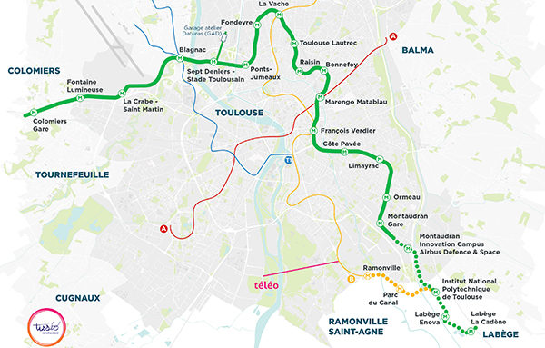 Citec-MOE-Toulouse_metro-ligne3 Extrait du tracé de la Ligne C du métro de Toulouse. Crédits : Tisséo Ingénierie et Toulouse Métropole