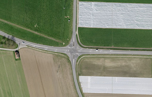 citec-amenagement-carrefour-securite-Gempenach-fribourg Point de vue orthophotographique du carrefour de Gempenach, Fribourg. Crédit : Citec