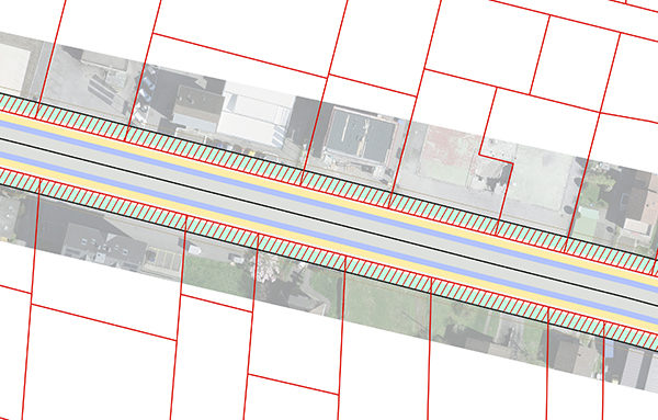 Citec-actu-amenagement-urbain-emprise Exemple de résultat extraite du programme automatisé avec les emprises des besoins mobilité et paysagers. Crédit : Citec