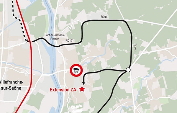 citec-etude-impacts-zae-grande-borne2 Itinéraires poids-lourds proposés dans l'étude d'impacts. Crédit : Citec
