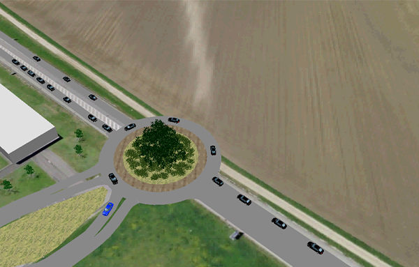 citec-giratoire-pres-roses-delemont-trafic Simulazione della rotatoria verso la futura discarica dei rifiuti Prés-Roses. Credito: Citec