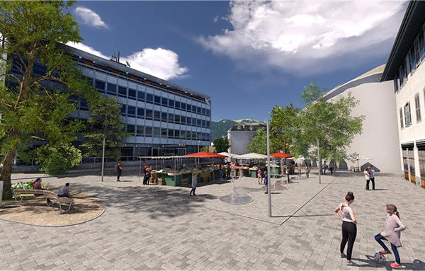 citec-réaménagement-place-marché-aigle Projection de la Place du Marché d'Aigle. Crédits : groupement Crapaud fou - Pleineterre sàrl - Maren Kühn - Prona SA - Altermobil sàrl - Citec