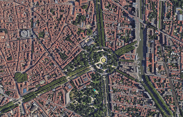 citec-aménagement-toulouse-grand-rond-françois-verdier Vue aérienne des Allées François-Verdier et du Grand Rond : geoportail.gouv.fr