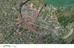 Parkings concernés par la gestion dynamique du stationnement, Yverdon-les-Bains. Crédit : géoportail mapnv.ch